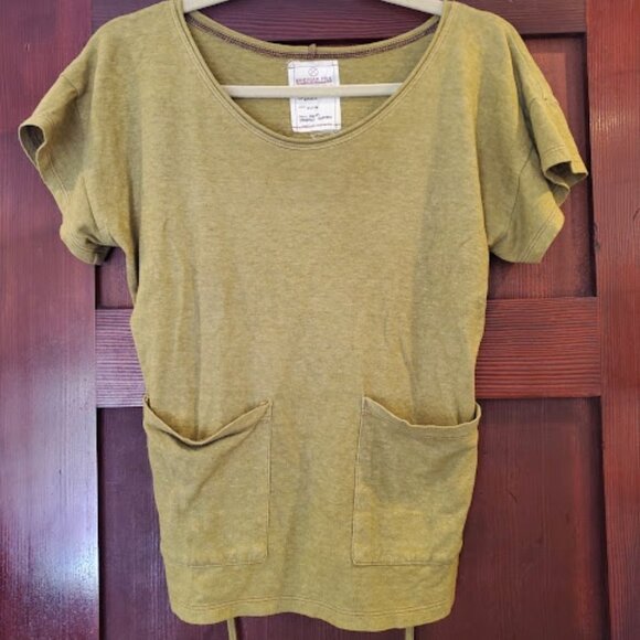 Small Olive Bohemian Folk Hacienda Top in Jersey Hemp Cotton Blend - Picture 3 of 6